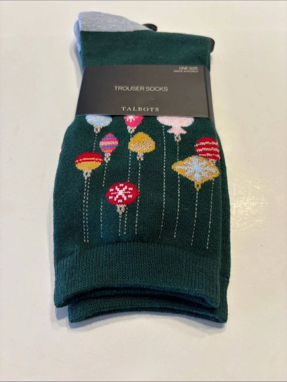 Talbolts Women's Green Christmas Ornament Trouser Socks